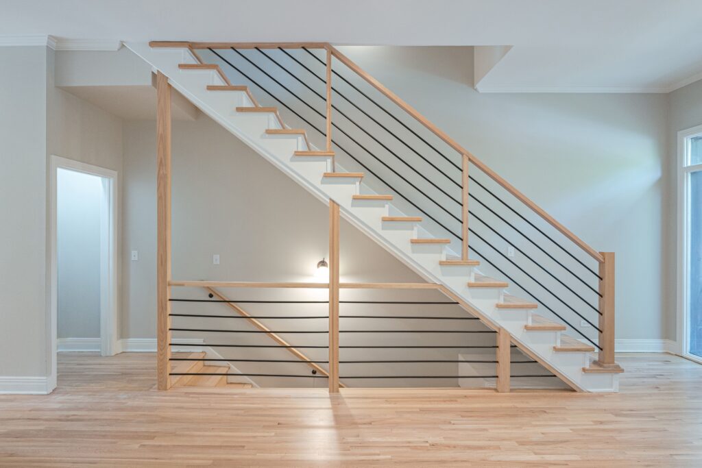 newly built hardwood floors and staircase