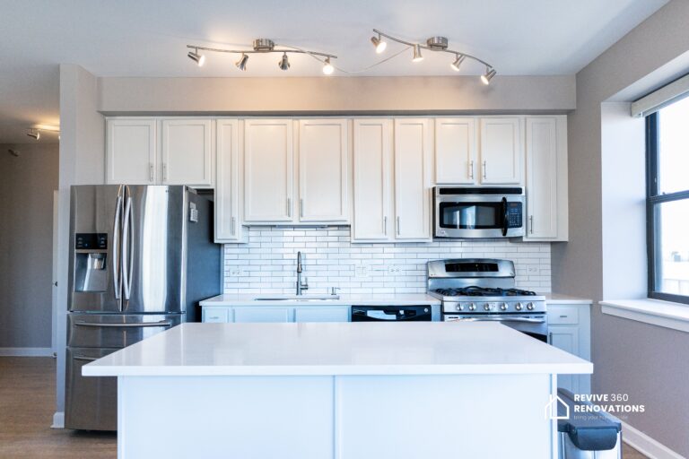 kitchen with painted cabinets and new countertop