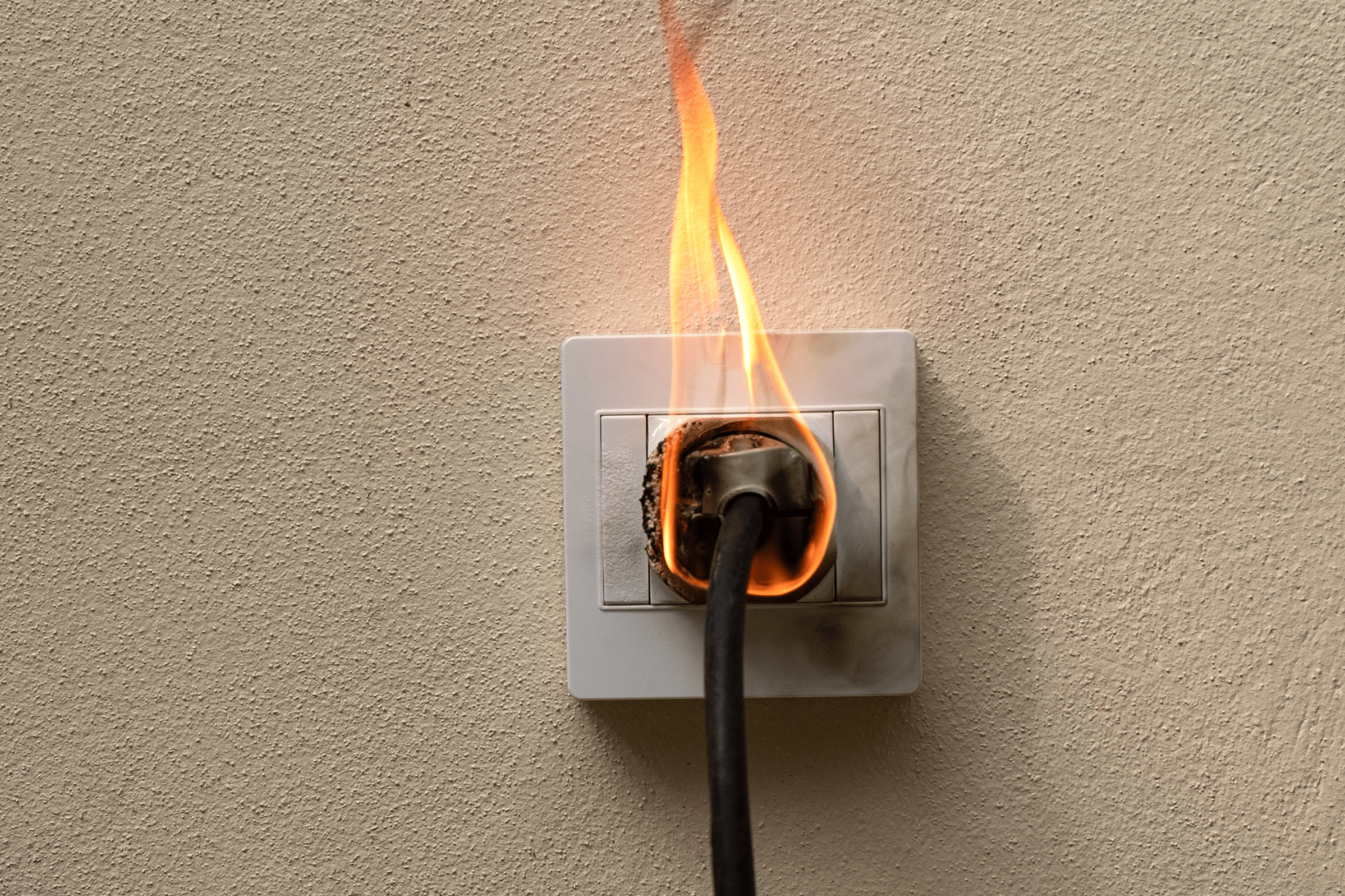Electric wire plug on fire