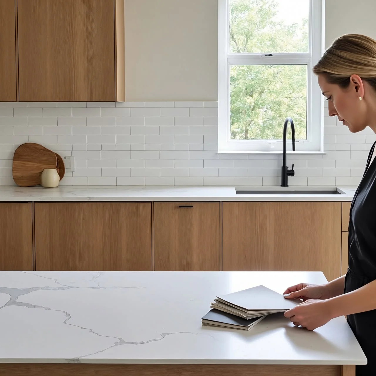 Modern kitchen with custom cabinets and quartz island